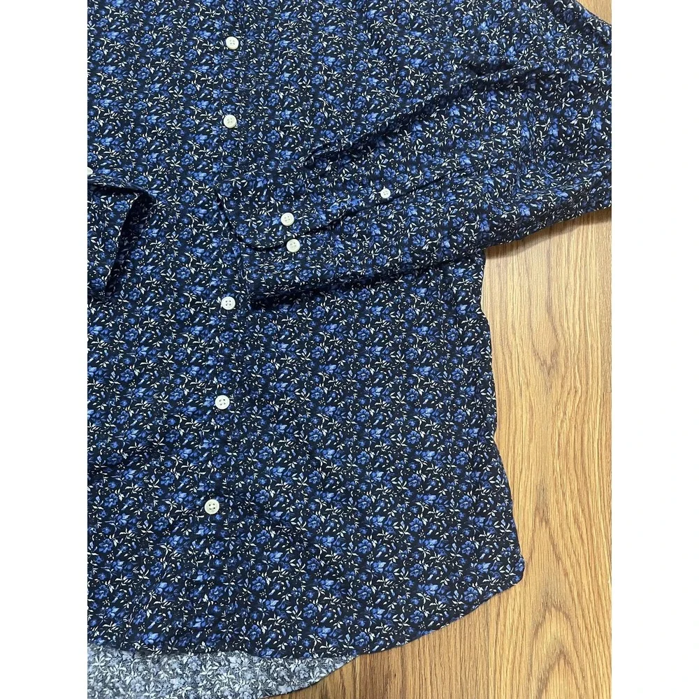 Gant Shirt Mens Medium Floral Slim Fit Broadcloth Long Sleeve Blue